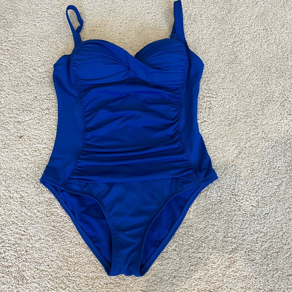 Liz Claiborne Blue One Piece Swimsuit with Ruched Detailing